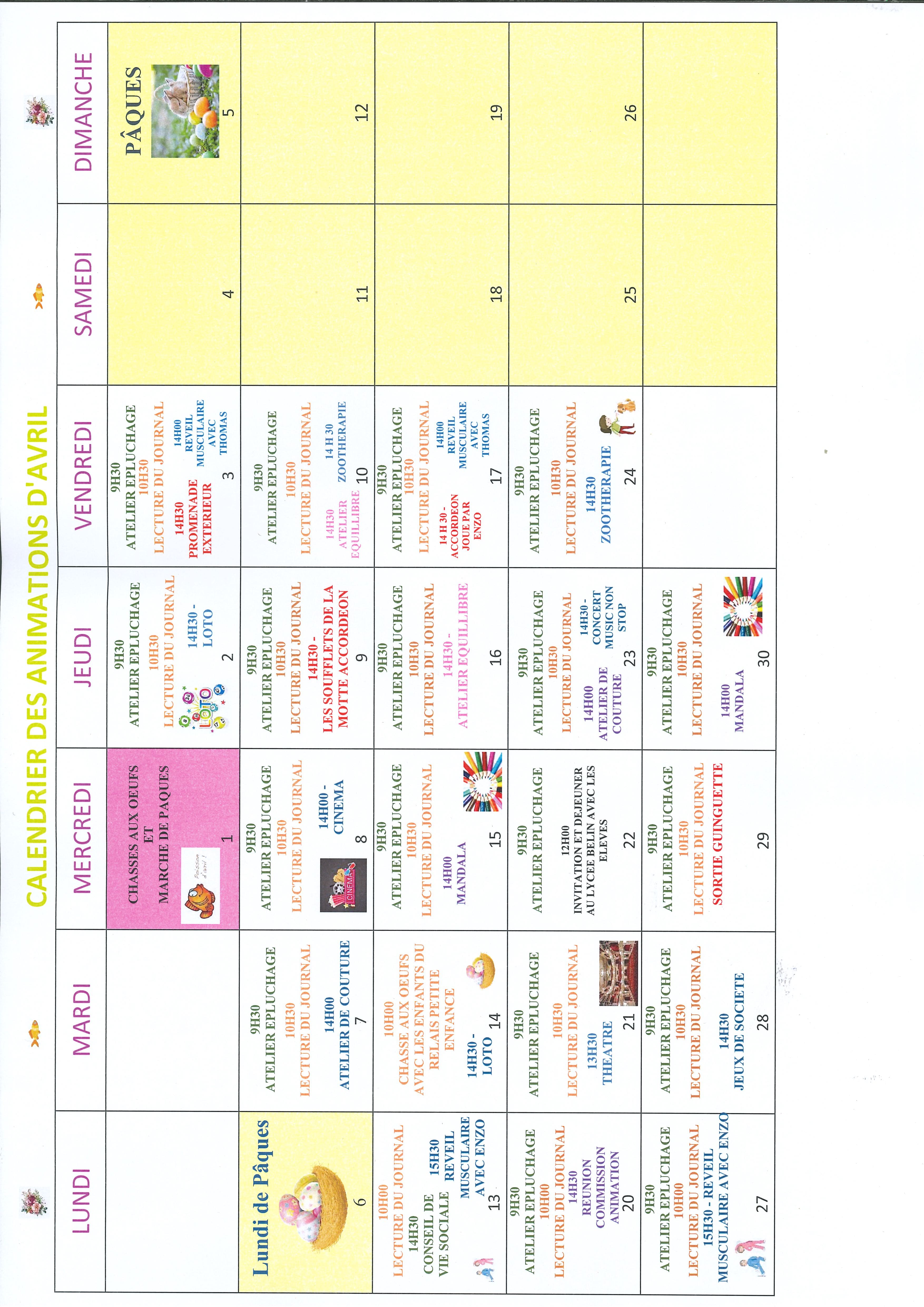 Calendrier animation avril 2026 Saulx
