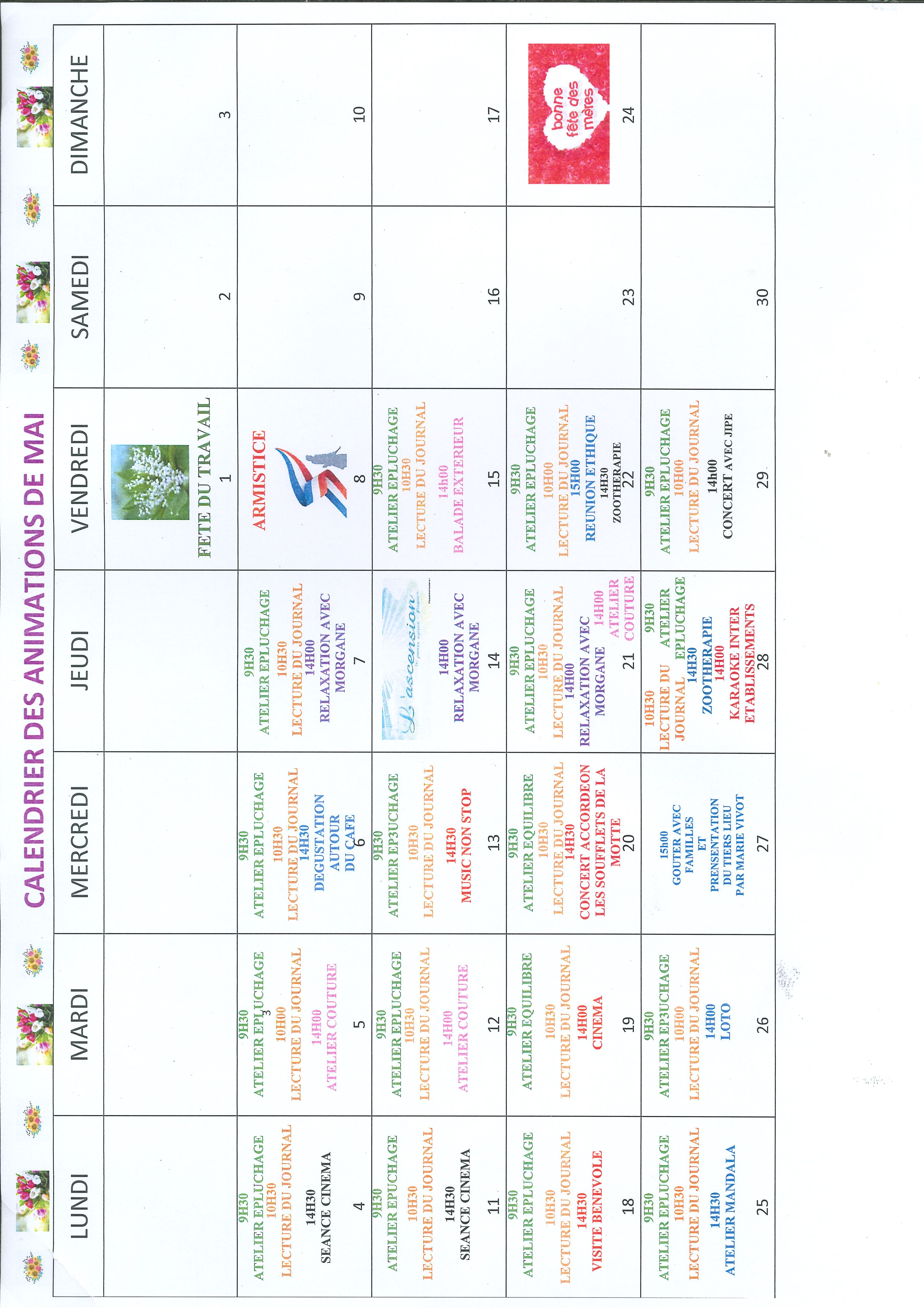 Calendrier animations mai 2026 Saulx