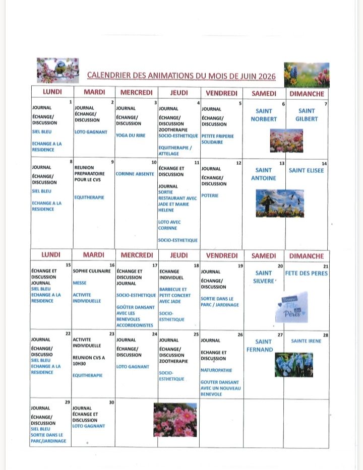 Calendrier animations juin 2026 Scey