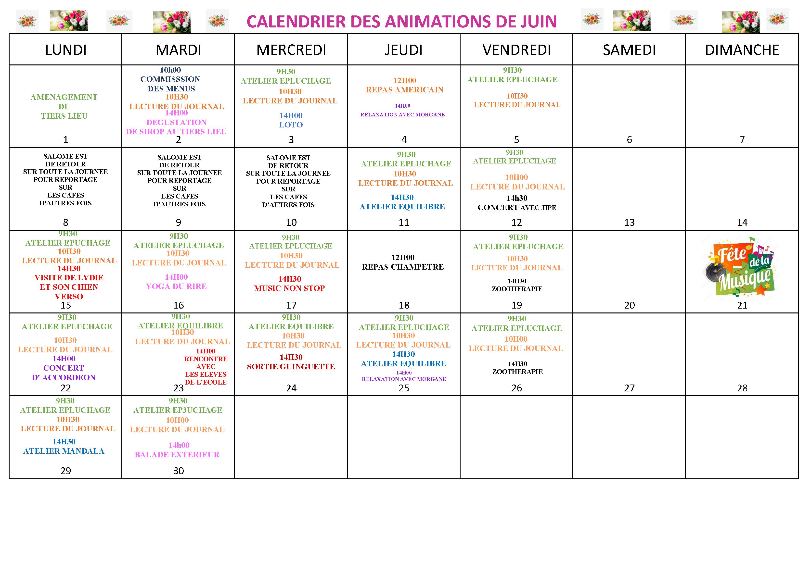 Calendrier animations juin 2026 Saulx
