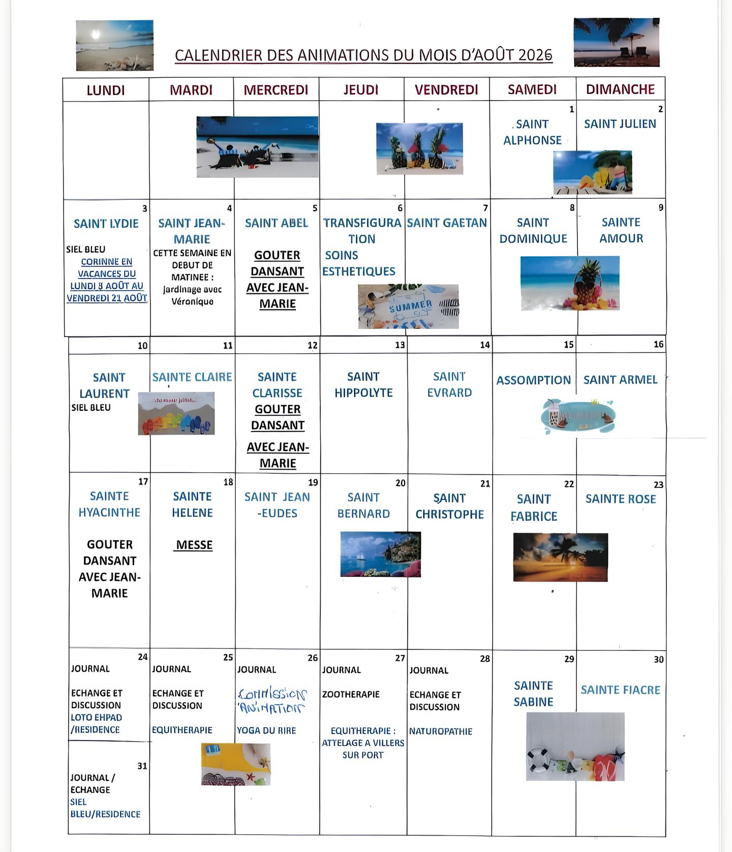 Calendrier animations août 2026 Scey