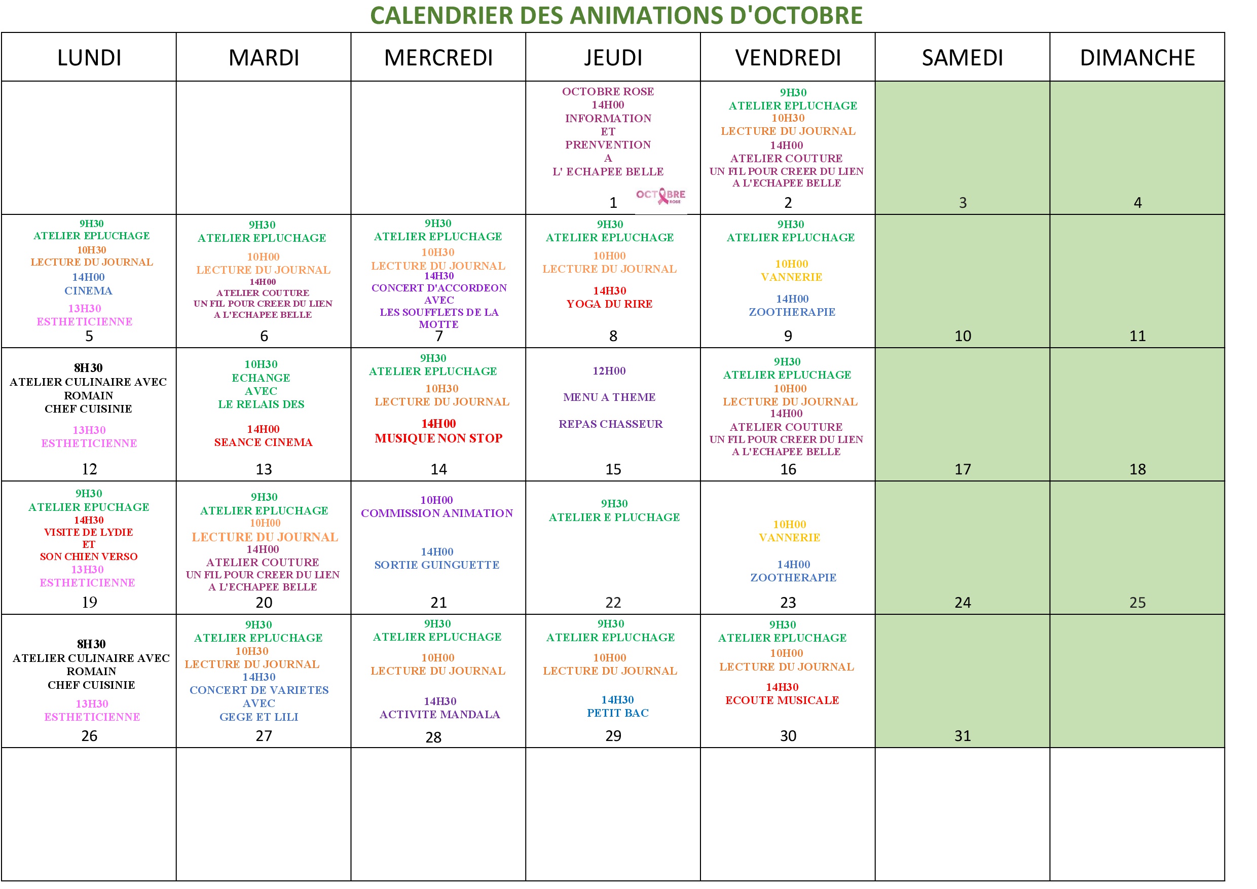Calendrier animations octobre 2026 Saulx